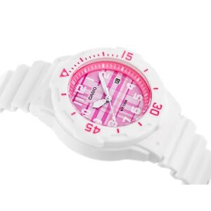 Casio LRW-200H női fehér-rózsaszín karóra, ferde nézet - Casio