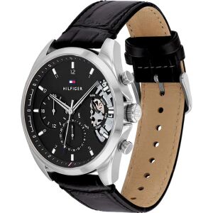 Tommy Hilfiger 1710449 Baker férfi karóra, 44 mm, fekete számlap, bőr szíj
