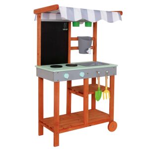 Gyerek kerti fa sárkonyha tetővel, mosogatóval és kiegészítőkkel 110 cm