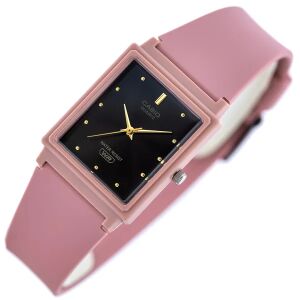 Casio MQ-38UC-4A Damen Rosa Harz Quarz Uhr mit rechteckigem schwarzen Zifferblatt - Casio