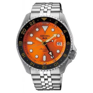Seiko 5 Sports GMT Automatyczny męski zegarek na rękę, 43 mm, pomarańczowa tarcza 130500739 - Dla mężczyzn