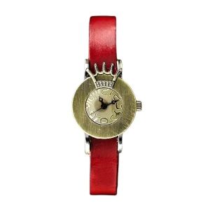 Retro Punk női karóra piros bőrszíjjal és korona díszítéssel - Női kiegészítő
