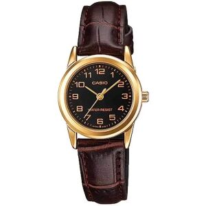 Casio LTP-V001GL-1B női karóra arany tokkal és barna bőrszíjjal - Casio