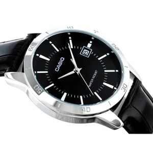 Casio MTP-V004L-1A férfi karóra fekete számlappal és bőrszíjjal - Casio