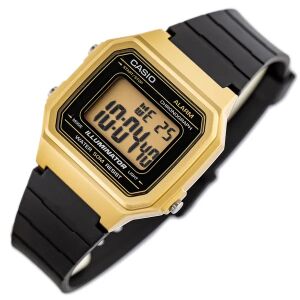 Casio W-217HM-9A digitális karóra arany tokkal és fekete szíjjal - Casio