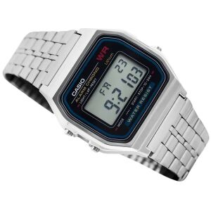 Zegarek cyfrowy Casio A159WA-N1DF z bransoletą ze stali nierdzewnej, widok pod kątem - Moda i ubiór