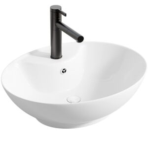 PULTOS owalna biała ceramiczna umywalka nablatowa z przelewem - Umywalka