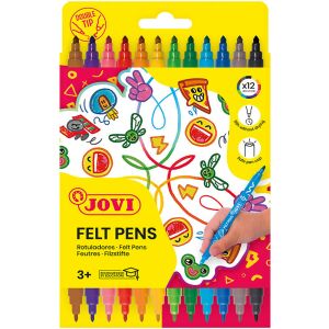 JOVI Doppelspitze Filzstifte Set, 12 lebendige Farben, sichere Stiftkappe - Zeichengeräte