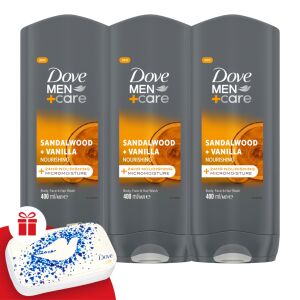 Dove Men+Care Men's Shower Gel Sandalwood + Vanilla 3x400ml + Gift Manicure Set 130508422