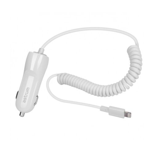 Astrum CC390 iPhone/iPad lightning 8 pin MFI engedélyes autós töltő spirál kábellel 2,4A fehér 12W 130511160
