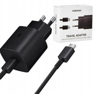 Samsung 25W Czarna Super Szybka Ładowarka z kablem USB-C do USB-C - Karta sieciowa