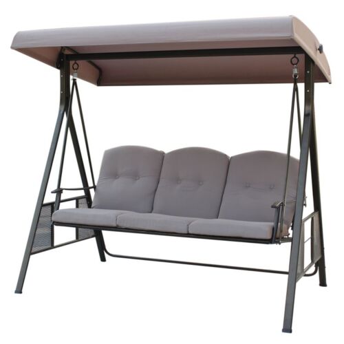 DUBAI balansoar de grădină gri cu 3 locuri și baldachin