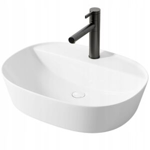 UMYWALKA NABLATOWA STAWIANA BIAŁA Z OTWOREM CERAMICZNA OWALNA 50 x 38 CM 130513777 - Umywalka
