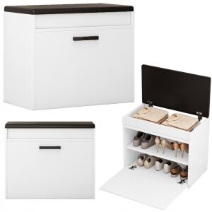 Weißer Schuhschrank mit Sitzbank und zwei Regalen, Flur Organizer - Schuhregale