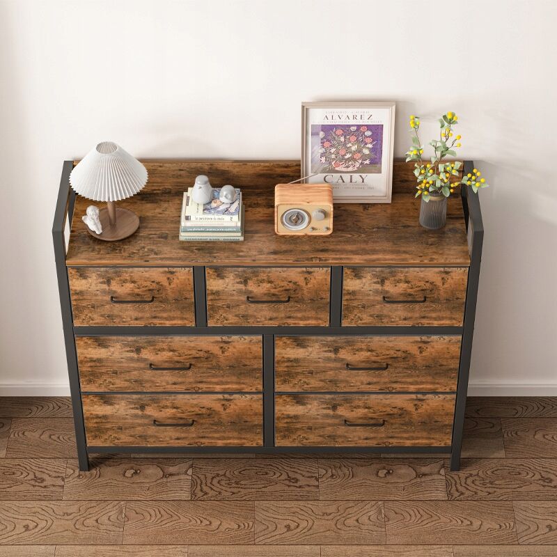 KOMODA INDUSTRIALNA BRĄZ RUSTYKALNY SZAFKA DUŻA POJEMNA REGAŁ 7 SZUFLADAMI
