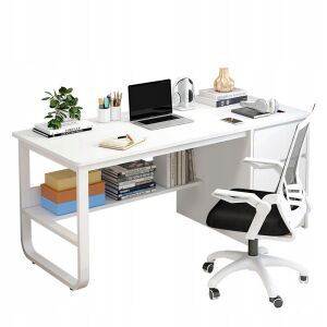 Weißer skandinavischer Schreibtisch mit Regalen, Laptop und Zubehör - Kinder & Jugendmöbel