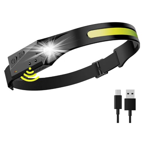 LED-es fejlámpa Minden perspektívához, indukciós 230°-os világítás 350 lumenes időjárásálló USB-C típusú újratölthető fejlámpa