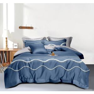 BEILAI 6 részes ágyneműhuzat garnitúra, nagyméretű, kék és szürke hullámos mintával - Ágynemű - ifjúsági és felnőtt