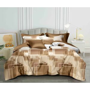 BEILAI 6 részes barna és szürke geometriai mintás ágyneműhuzat garnitúra ágyon - Ágynemű - ifjúsági és felnőtt