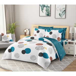 BEILAI 6 részes ágyneműhuzat garnitúra kék, barna és fehér geometriai mintával, hálószobai környezetben - Ágynemű - ifjúsági és felnőtt