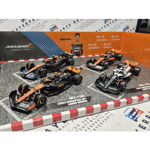 McLaren F1 szett - #4 Lando Norris - 2023 British GP - 2023 Singapore GP - 2023 Monaco GP - 2022 Abu Dhabi -  Bburago - 1:43 130536169