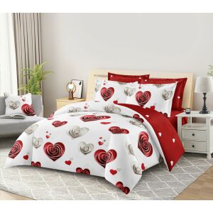 BEILAI 6 részes piros-fehér szív és rózsa mintás ágyneműhuzat garnitúra ágyon - Ágynemű - ifjúsági és felnőtt