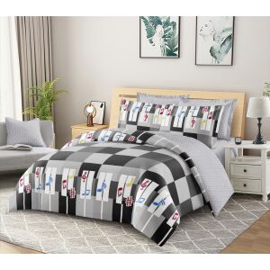 BEILAI 6 részes ágyneműhuzat garnitúra, szürke és fekete hangjegy mintával, dupla méret - Ágynemű - ifjúsági és felnőtt