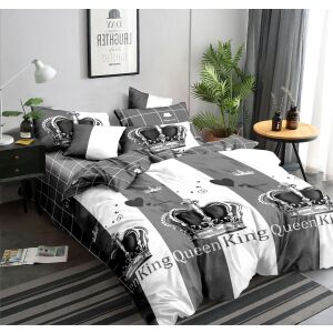 BEILAI 6 részes fehér és szürke King Queen mintás ágyneműhuzat garnitúra ágyon - Ágynemű - ifjúsági és felnőtt