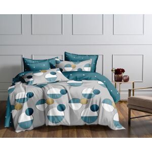 BEILAI 6 részes ágyneműhuzat garnitúra, 200x220cm paplanhuzat, szürke és kék kör mintás - Ágynemű - ifjúsági és felnőtt