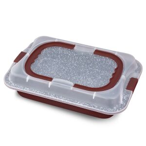 Blaumann Cera Stone sütőtepsi fedővel, 36,5 x 24,5 x 5,5 cm, barna - Blaumann