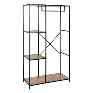 Etajeră Garderobă cu Rafturi – 90x40x166.5 cm | Cadru Metalic Negru & Blaturi MDF | H&S Collection 130586268