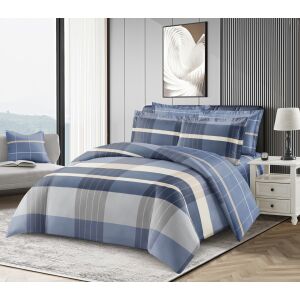 BEILAI 6 részes ágyneműhuzat garnitúra, kétszemélyes, kék, fehér és szürke kockás mintával - Ágynemű - ifjúsági és felnőtt