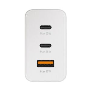65W nástenná nabíjačka s rýchlym nabíjaním, duálnym USB-C a USB-A 2.0, kompatibilná s 230 V, biela farba ABYZ™ Rýchle a bezpečné nabíjanie mobilných a elektronických zariadení