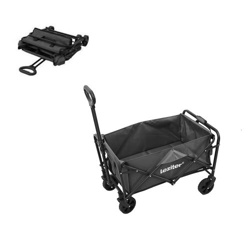Składany wózek ogrodowy Leziter, szary, widok rozłożony i złożony
