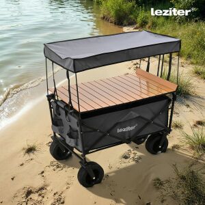 Leziter Strandkocsi prémium piknikasztal a kocsihoz rögzítve a strandon - Leziter