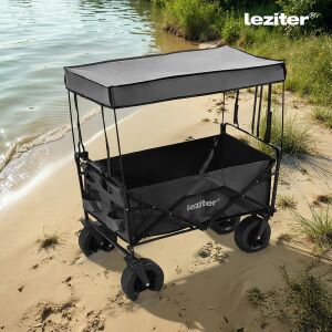 Leziter Prémium Szürke Tető strandkocsin, kerti kocsi napernyővel - Leziter