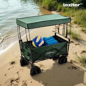 Leziter zöld prémium strandkocsi tetővel a strandon - Leziter