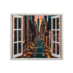 Folie imprimata VIEW TO HAVEN 19 sticker de perete. Vedere spre New York prin fereastră pe fundal alb. - Nonbrand Panele & Autocolante de perete