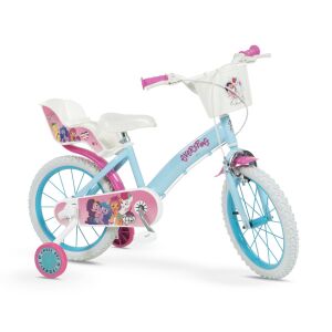 My Little Pony 16-Zoll-Fahrrad für Mädchen, hellblauer Rahmen mit Stützrädern, Puppensitz und Frontkorb - Fahrrad für Kinder