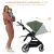 Kinderkraft Yoxi Mistic Green stroller with adjustable seat and parent holding baby