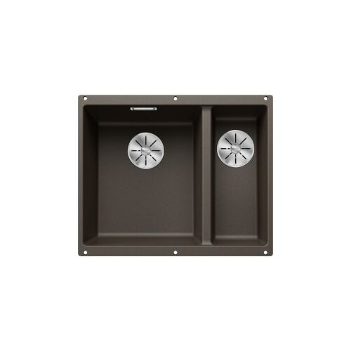 Felülnézet a BLANCO SUBLINE 340/160-U Silgranit mosogatótálcáról kávé színben, bal oldali medencével