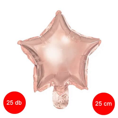 Fólia lufi 25 cm, rosegold, csillag, 25 db/cs