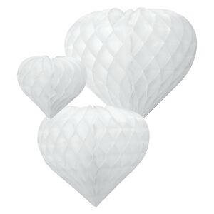 3 darabos Fehér Szív Alakú Méhsejt Lampion Készlet (12cm, 19cm, 26cm) Party Dekorációkhoz - Ajándék ötlet Valentin-napra