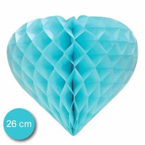 Világoskék szív alakú méhsejt papír lampion, 26 cm - Ajándék ötlet Valentin-napra