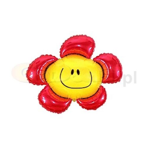 Fólia lufi,  mini forma, piros mosolygó virág, 35 cm