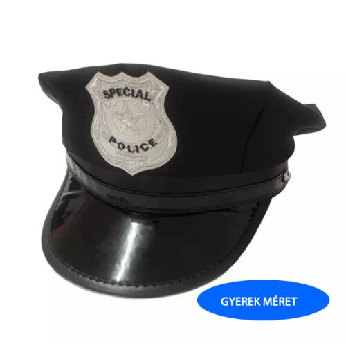 Rendőr sapka, fekete, gyermek méret