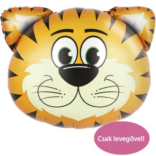 Mosolygó tigris fej, fólia lufi, 31x26 cm