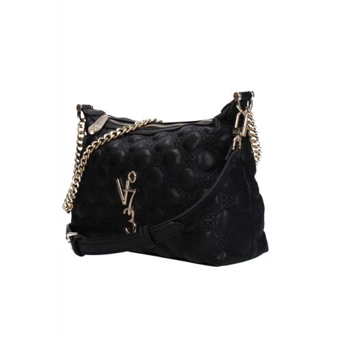 V°73 Eva schwarze Umhängetasche mit goldenen Kettendetails