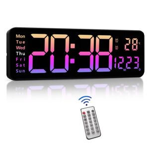Nagy, 16 hüvelykes LED digitális falióra távirányítóval, amely mutatja az időt, dátumot, hét napját és hőmérsékletet. - Ébresztőóra