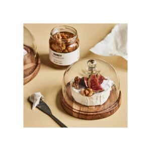 Asztali dekor üvegbura fa tálcával - 13x11 cm 130649364 - Kínáló tál